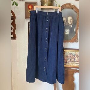 Navy Blue Corduroy Button up Midi Skirt